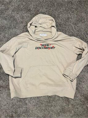 Seek Discomfort Crewneck Hoodie - Light Beige with Rose Accent